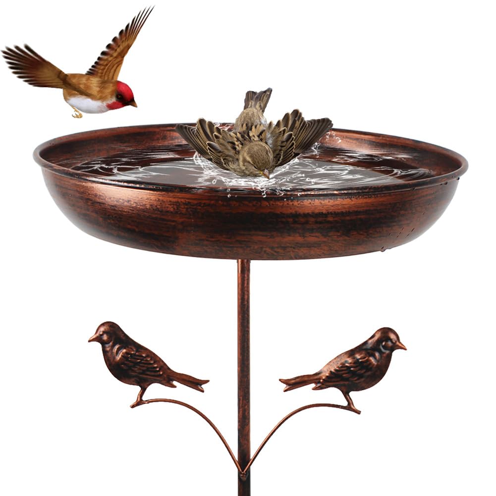 DREAMSOUL 13-inch Copper Bird Bath front view with prong stake