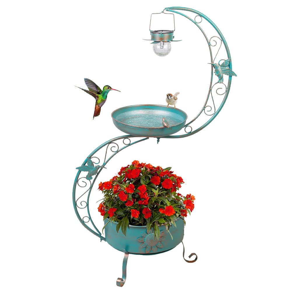 DREAMSOUL Bird Bath with flower planter base in cyan