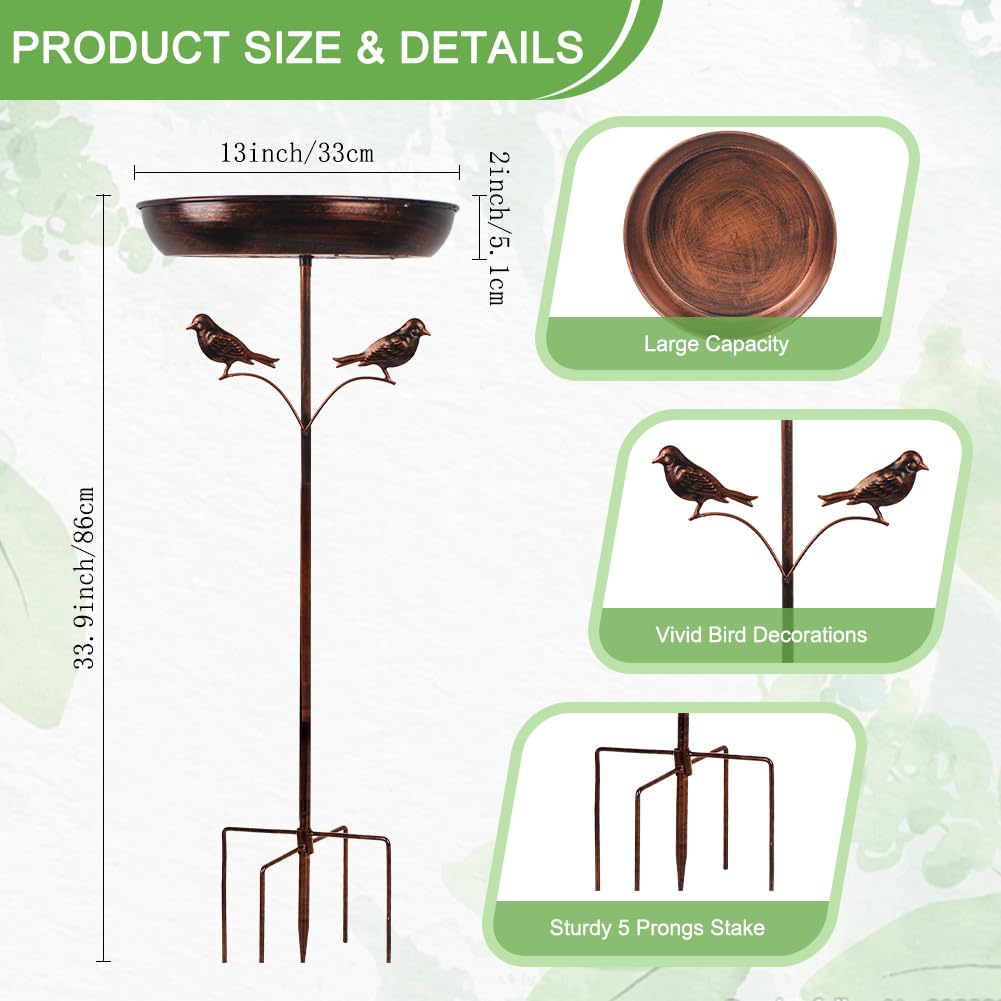 DREAMSOUL Copper Bird Bath side view with decorative birds