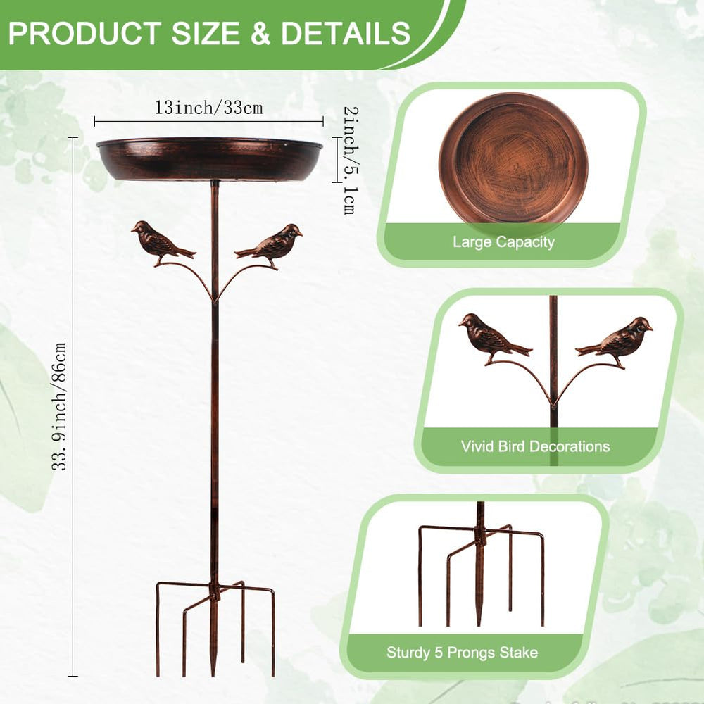 DREAMSOUL Copper Bird Bath side view with decorative birds