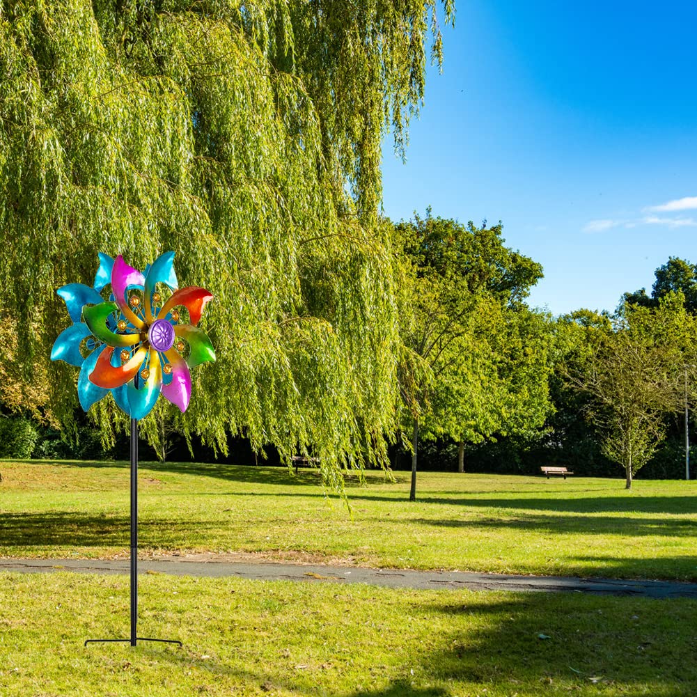 dreamysoul wind spinner with multi-color blades and gold beads