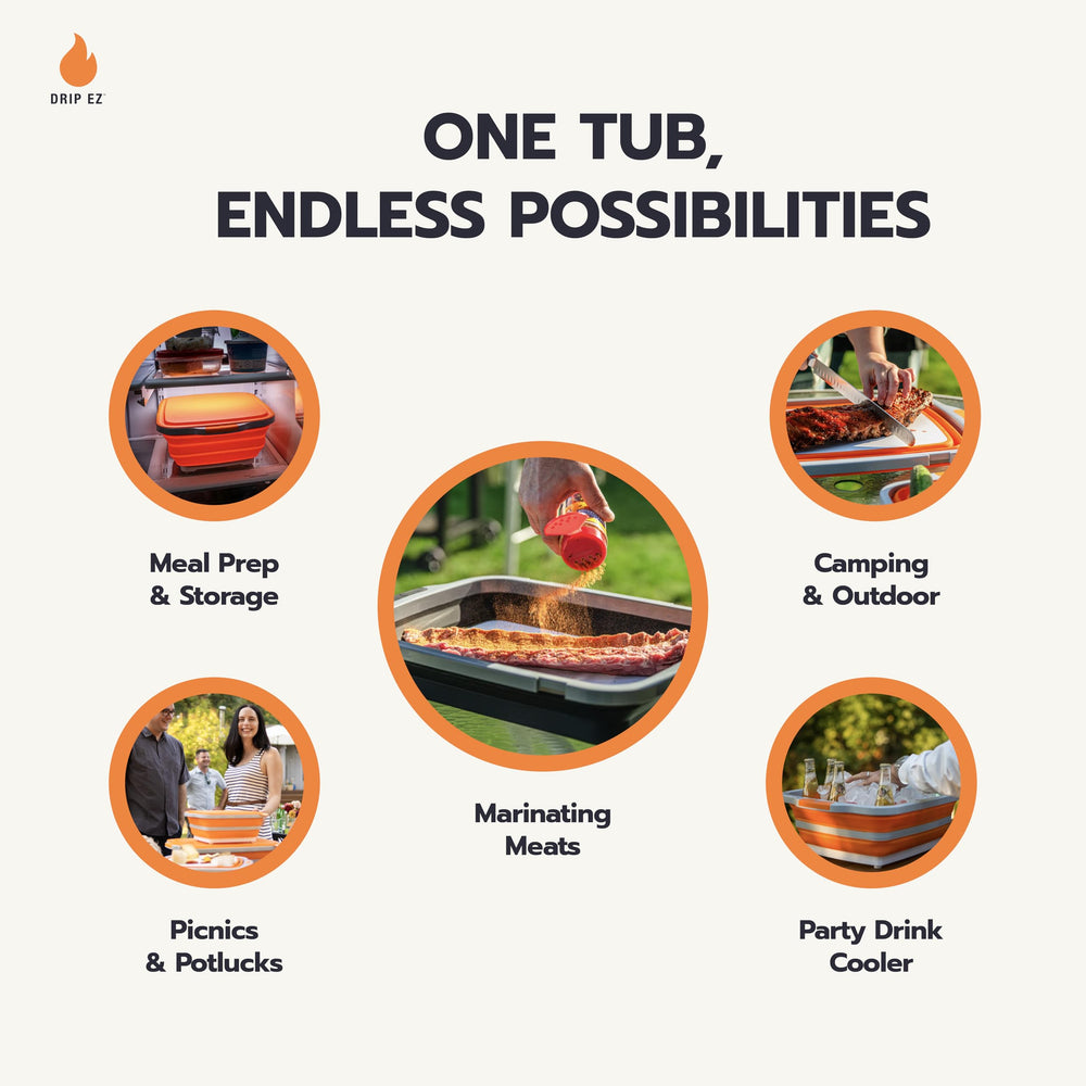Drip EZ BBQ Prep Tub dimensions displayed
