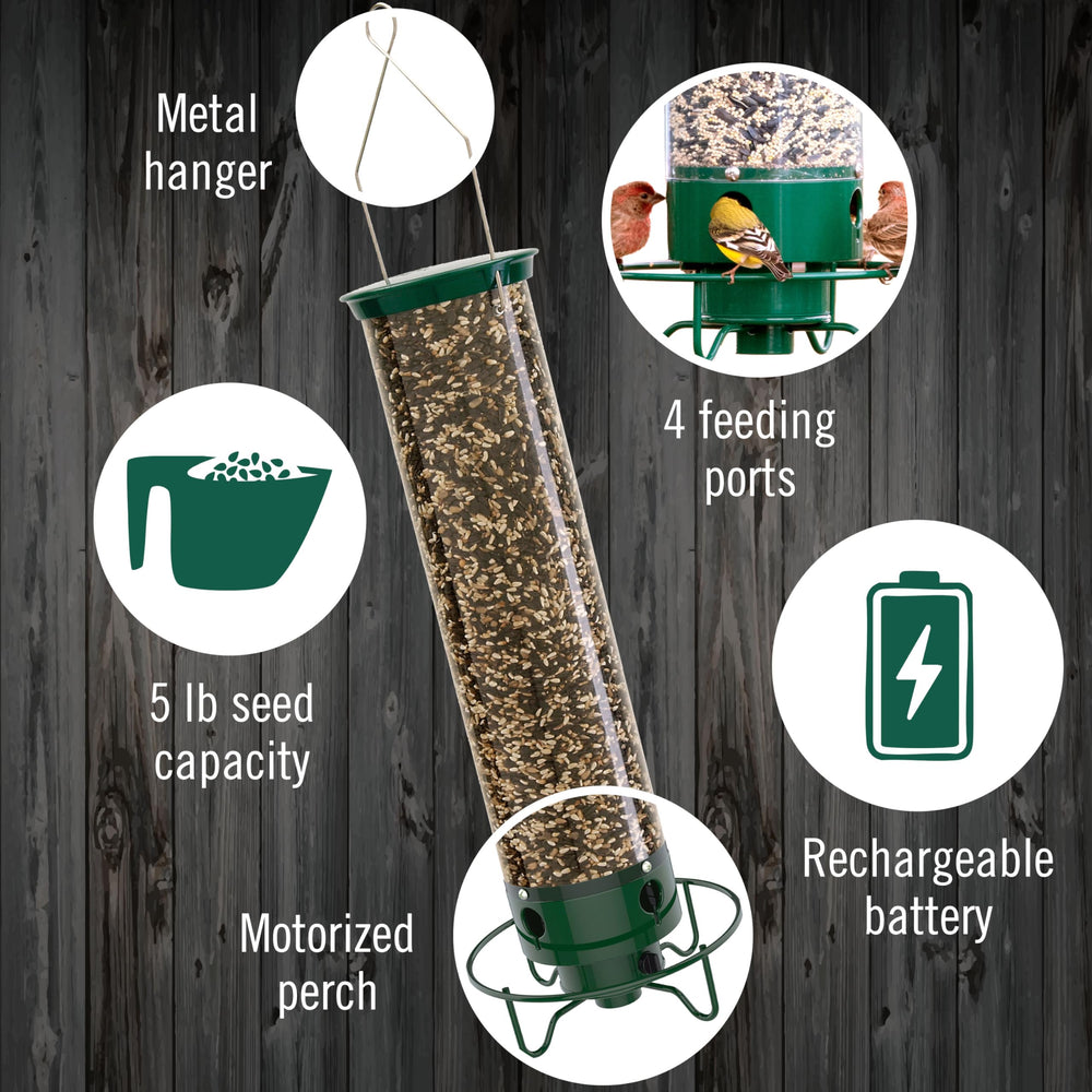 Droll Yankees Squirrel Proof Bird Feeder with stand and rechargeable battery