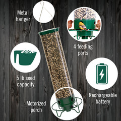 Droll Yankees Squirrel Proof Bird Feeder with stand and rechargeable battery