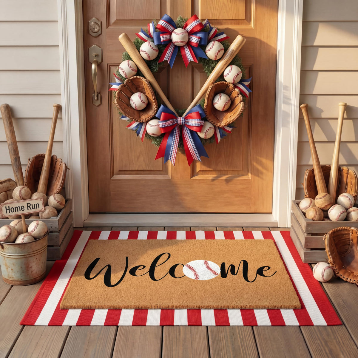 Drydiet Baseball Welcome Doormat front view with welcome lettering