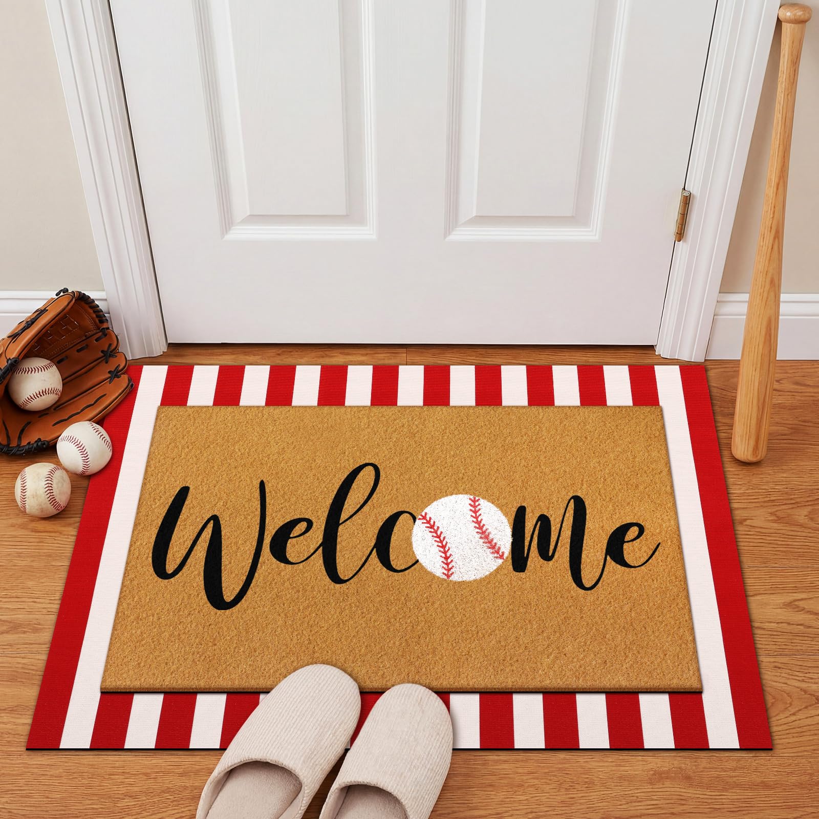 Drydiet Baseball Welcome Doormat Set in red and white colours