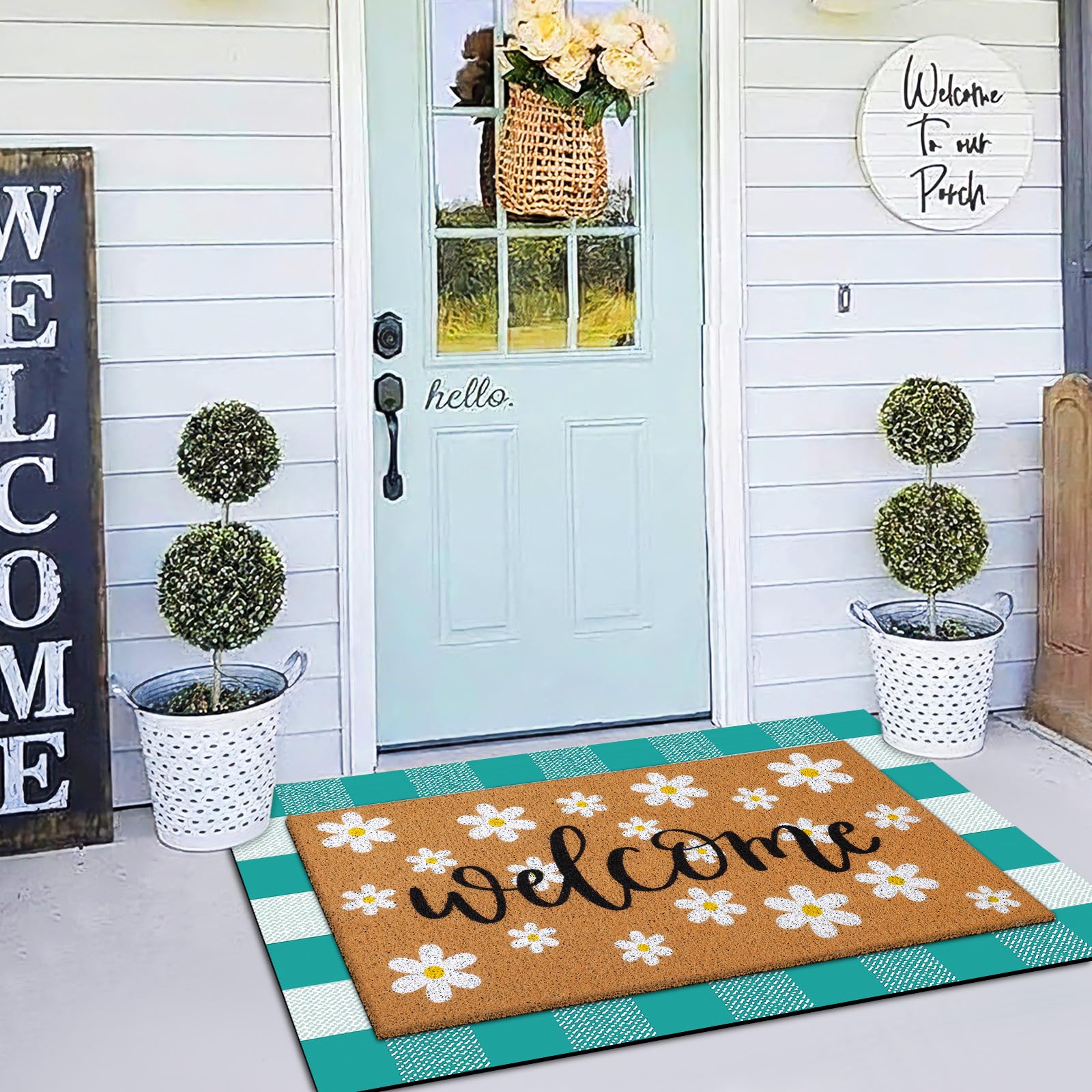 Drydiet doormat in a patio setting with flowers