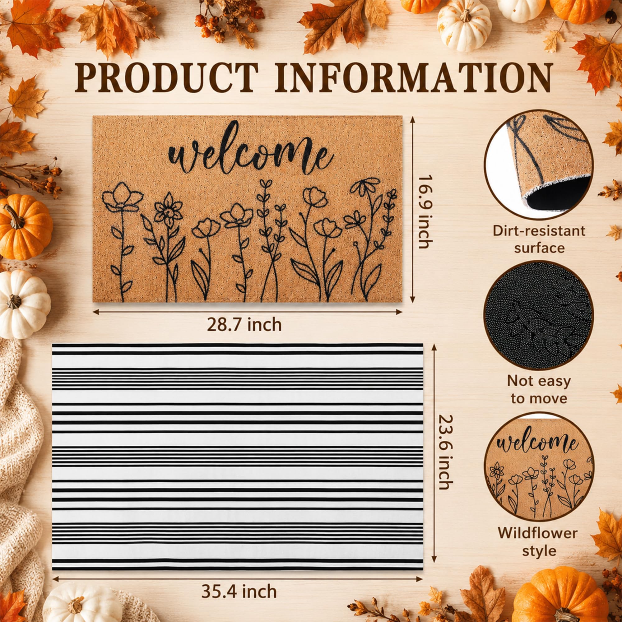 Drydiet doormat set displayed at entrance with black and white stripes