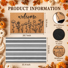 Drydiet doormat set displayed at entrance with black and white stripes