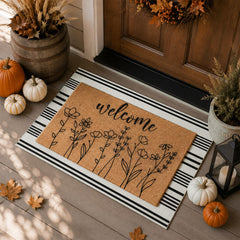 Drydiet doormat showing floral design and welcome message
