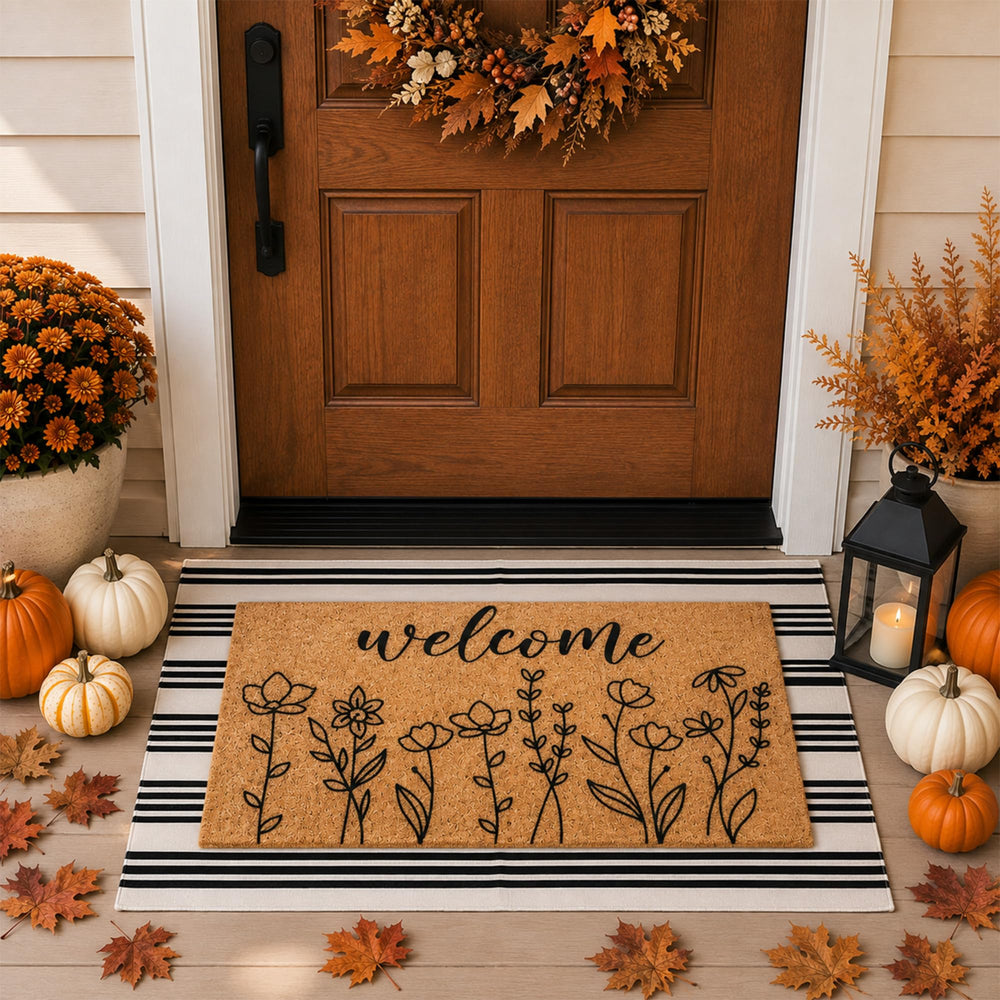 Drydiet Fall Wildflower Door Mat Set front view with vibrant flowers