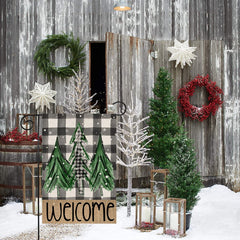 Dsben Welcome Christmas Trees Garden Flag back view with buffalo check design