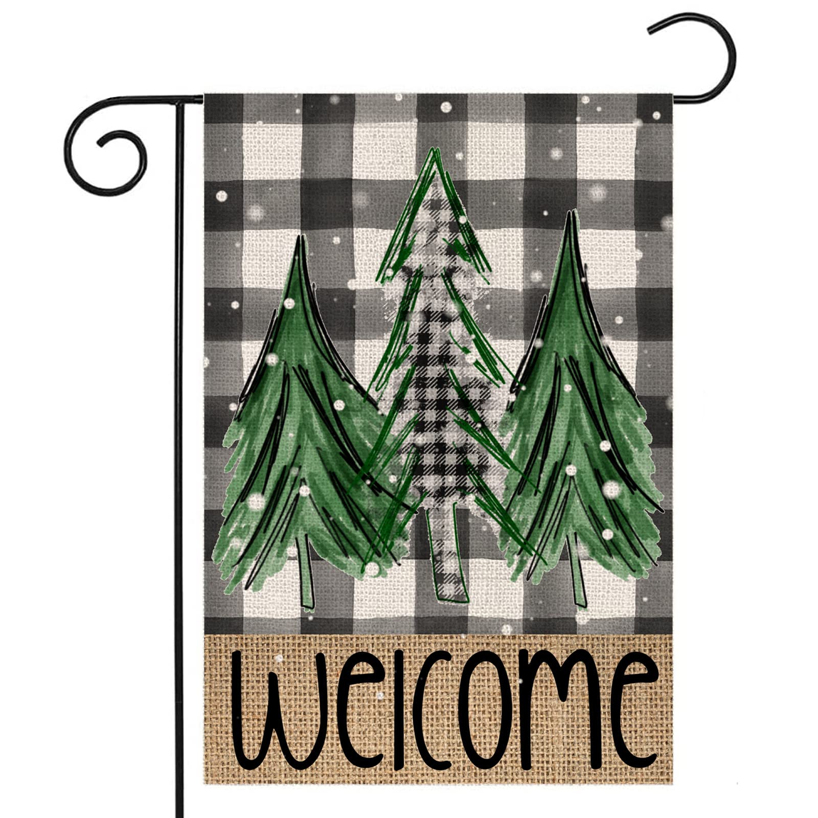 Dsben Welcome Christmas Trees Garden Flag front view with green pine trees