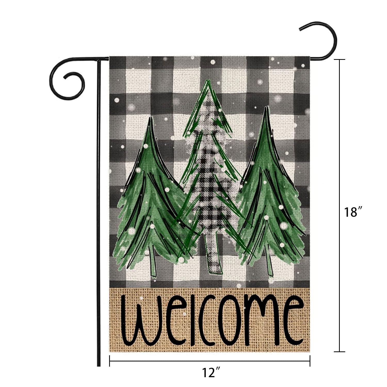 Dsben Welcome Christmas Trees Garden Flag in use on a porch