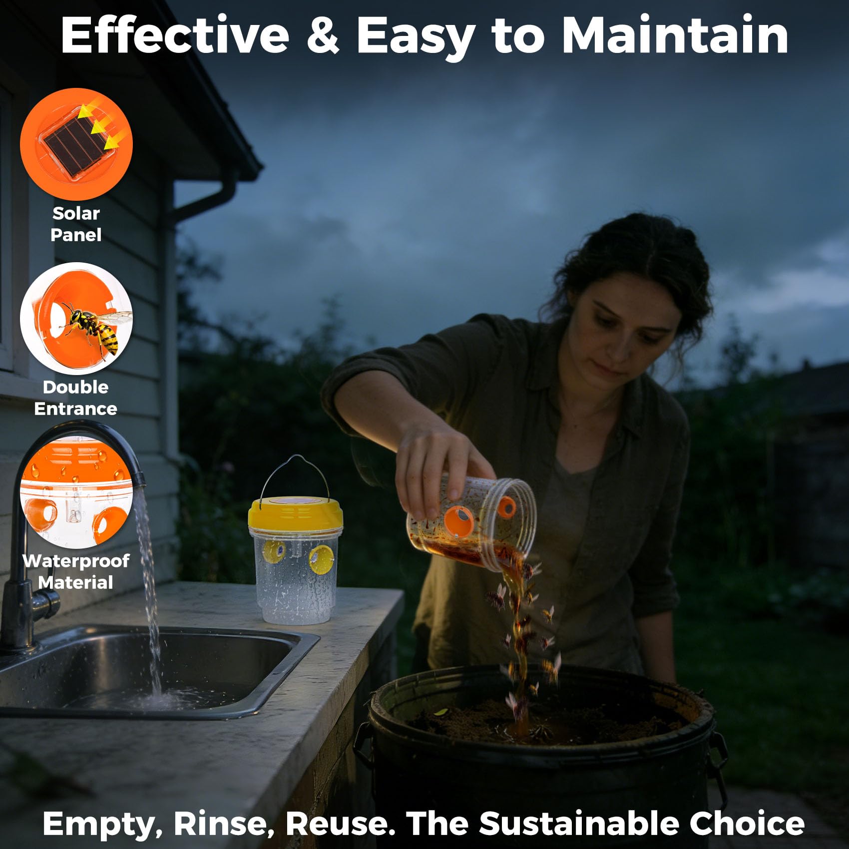 Dual-entry design of Stingmon Solar Wasp Trap