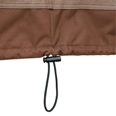 Duck Covers chaise lounge cover showing adjustable cord lock feature