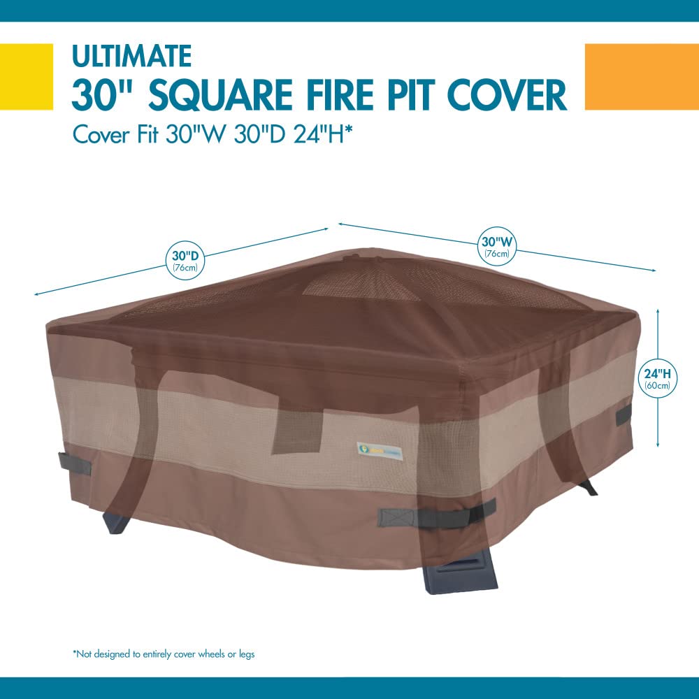 Duck Covers Ultimate Fire Pit Cover displayed on a square fire pit