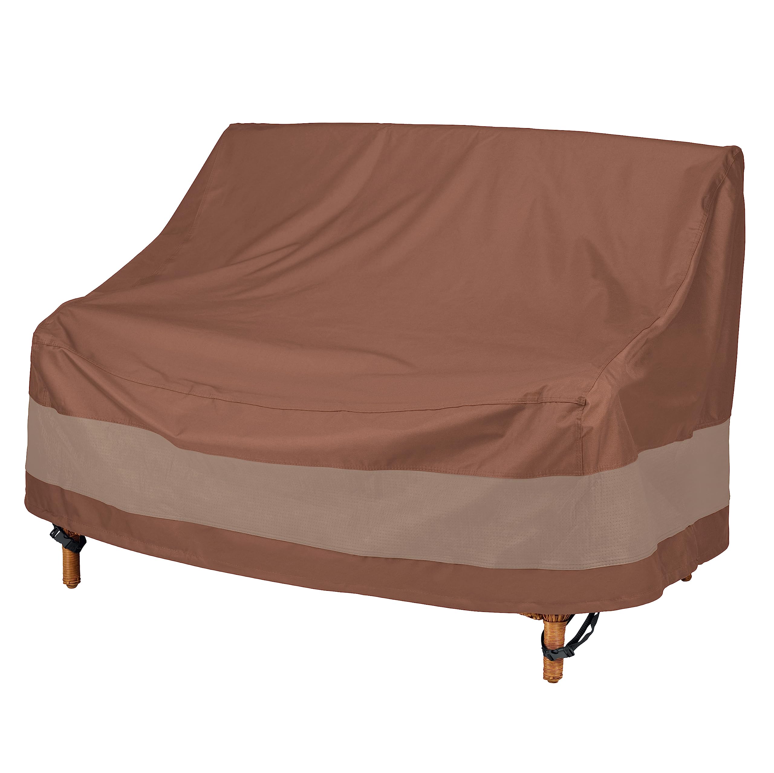 Duck Covers Ultimate Patio Loveseat Cover in Mocha Cappuccino front view