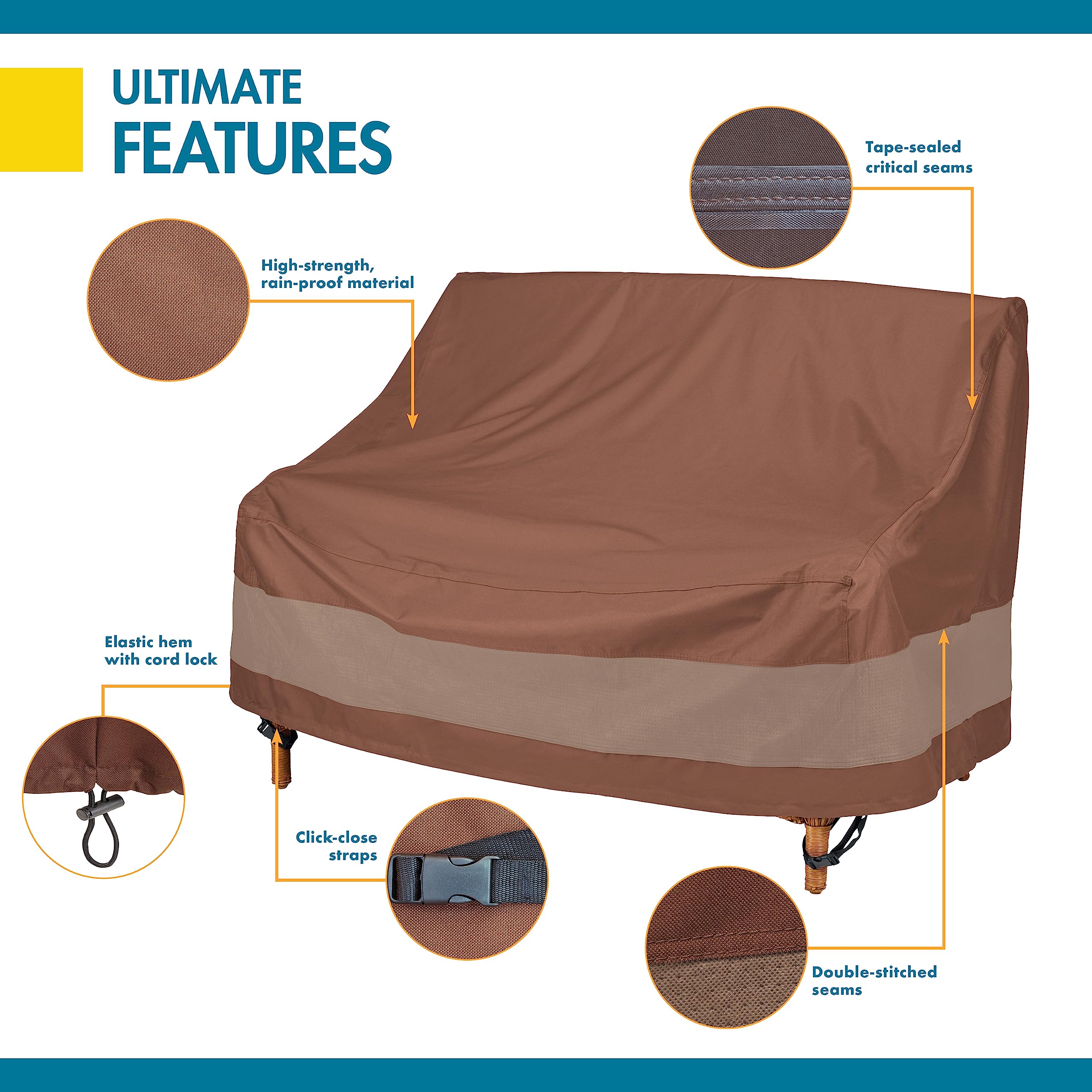 Duck Covers Ultimate Patio Sofa Cover with elastic hem and cord lock