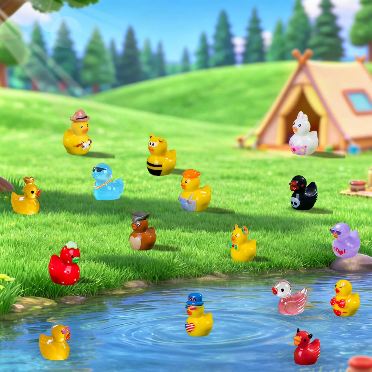 Ducks in an aquarium setting for decorative purposes