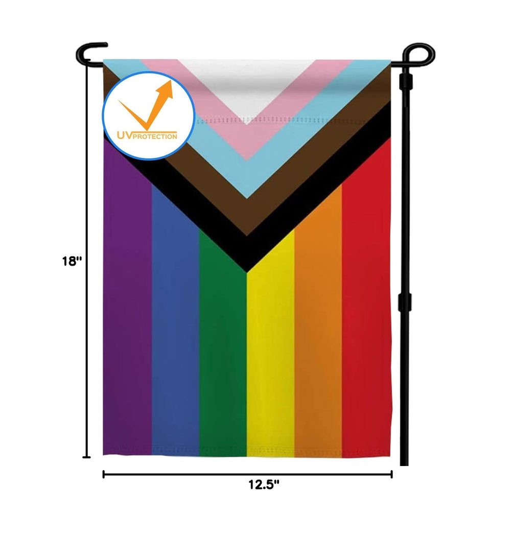 ducuh Progress Pride Rainbow Garden Flag during sunset