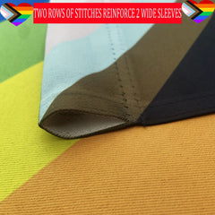 ducuh Progress Pride Rainbow Garden Flag in garden setting
