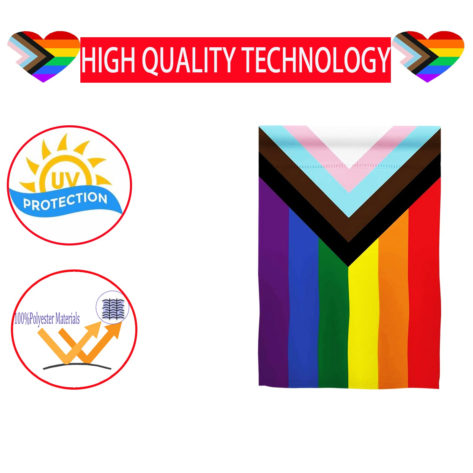 ducuh Progress Pride Rainbow Garden Flag side view