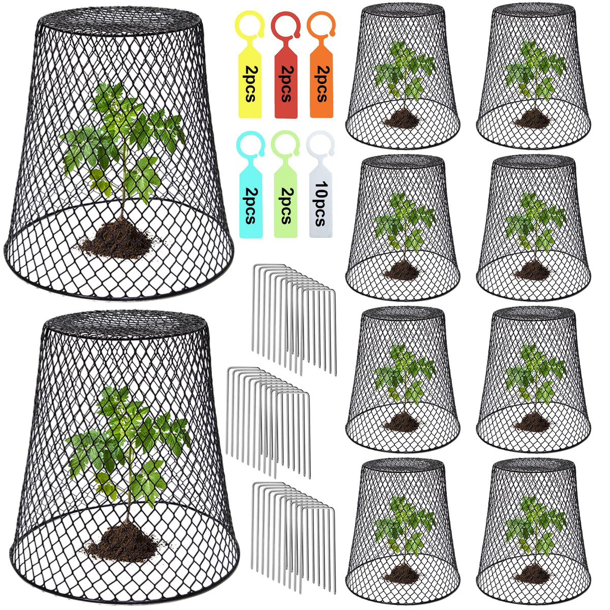 Dukelai 10 pcs chicken wire cloche plant covers, black, 9×9 inches