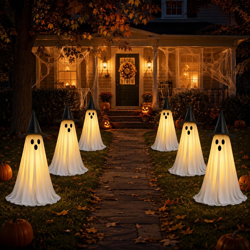 DULEFUN Halloween ghost decoration displayed in a graveyard scene