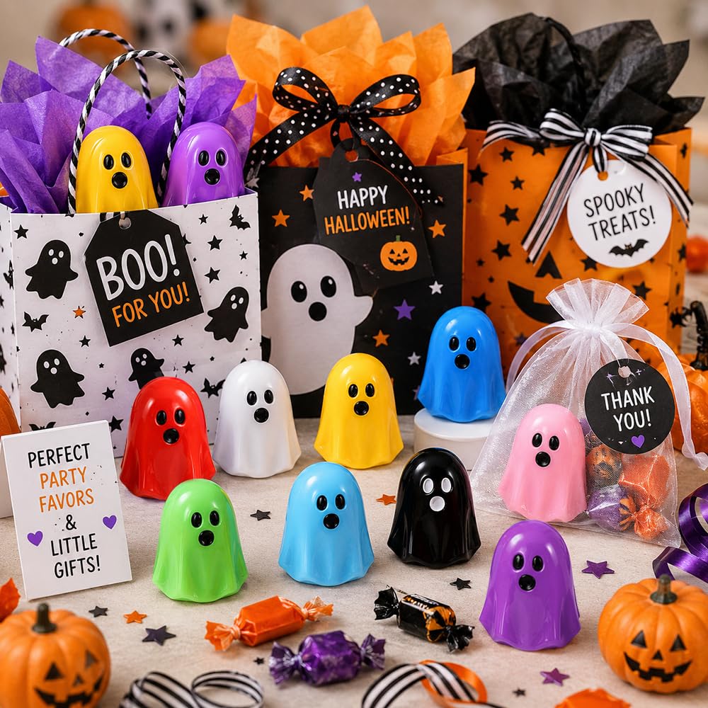 DULEFUN Mini Halloween Ghost Figurines in a terrarium setting