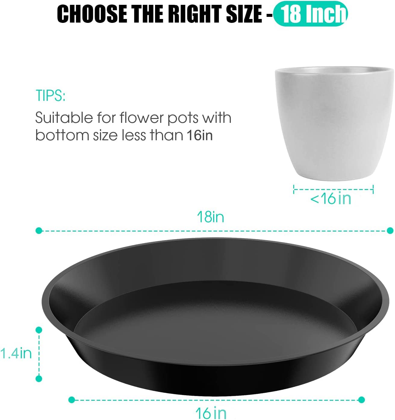 DUNPUTE 18 Inch Plant Saucer side view