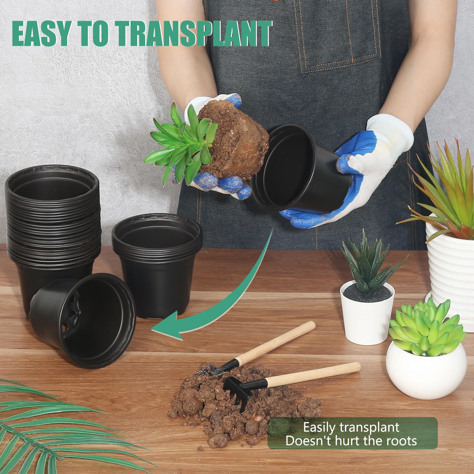 DUNPUTE black plastic nursery pots stacked