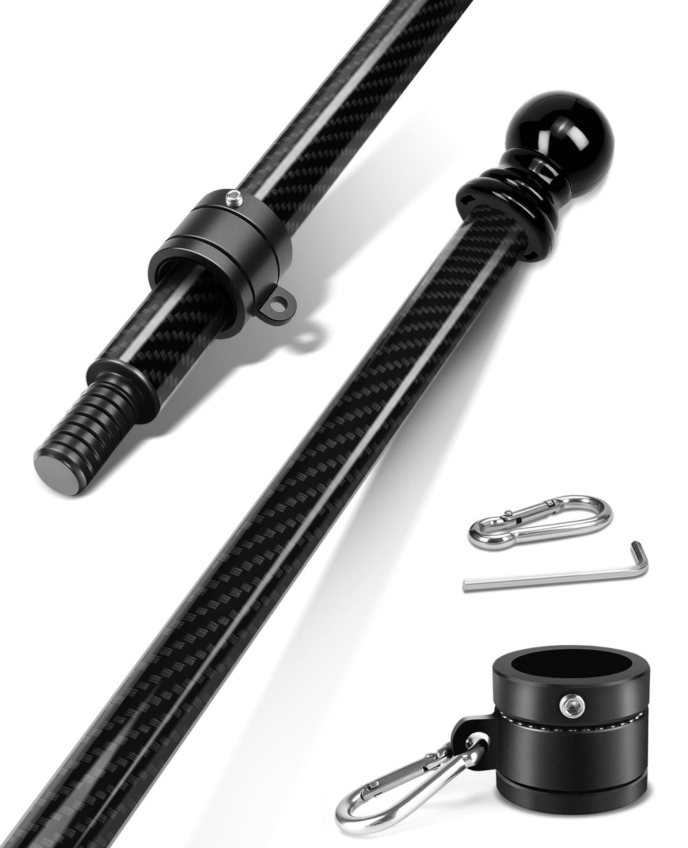 DUPKEV 6FT Carbon Fiber Flag Pole front view in black