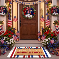 Duraaamo 4th of July coir door mat front view with red, white, and blue design
