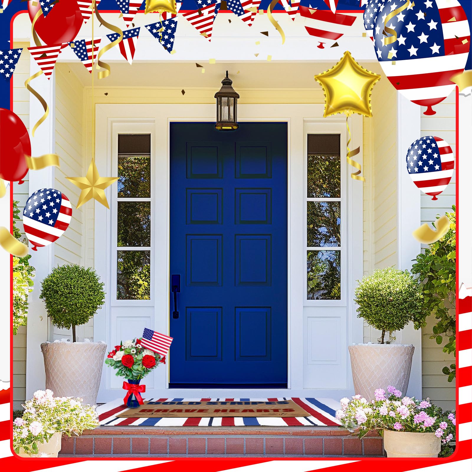 Duraaamo 4th of July door mat set on a garden path