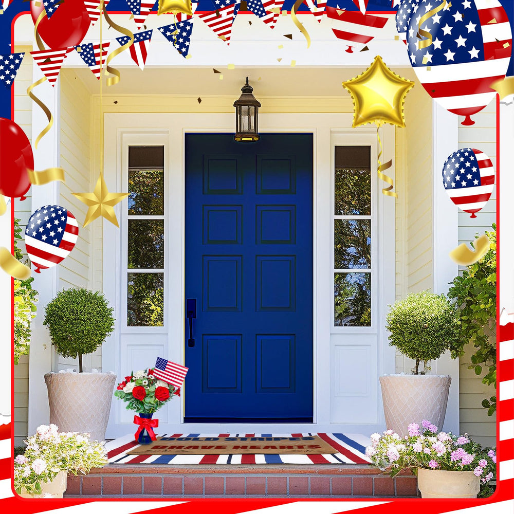 Duraaamo 4th of July door mat set on a garden path