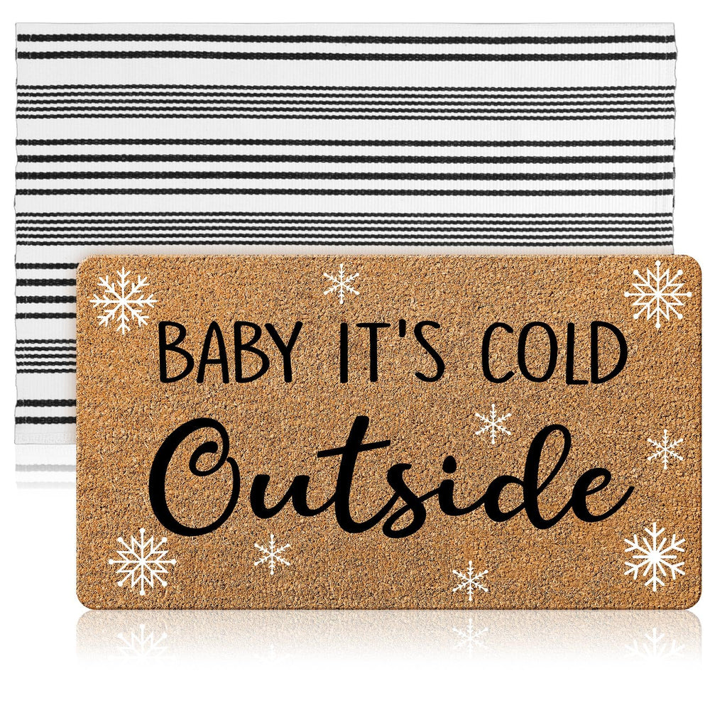 Duraaamo Baby It's Cold Outside doormat with coir texture