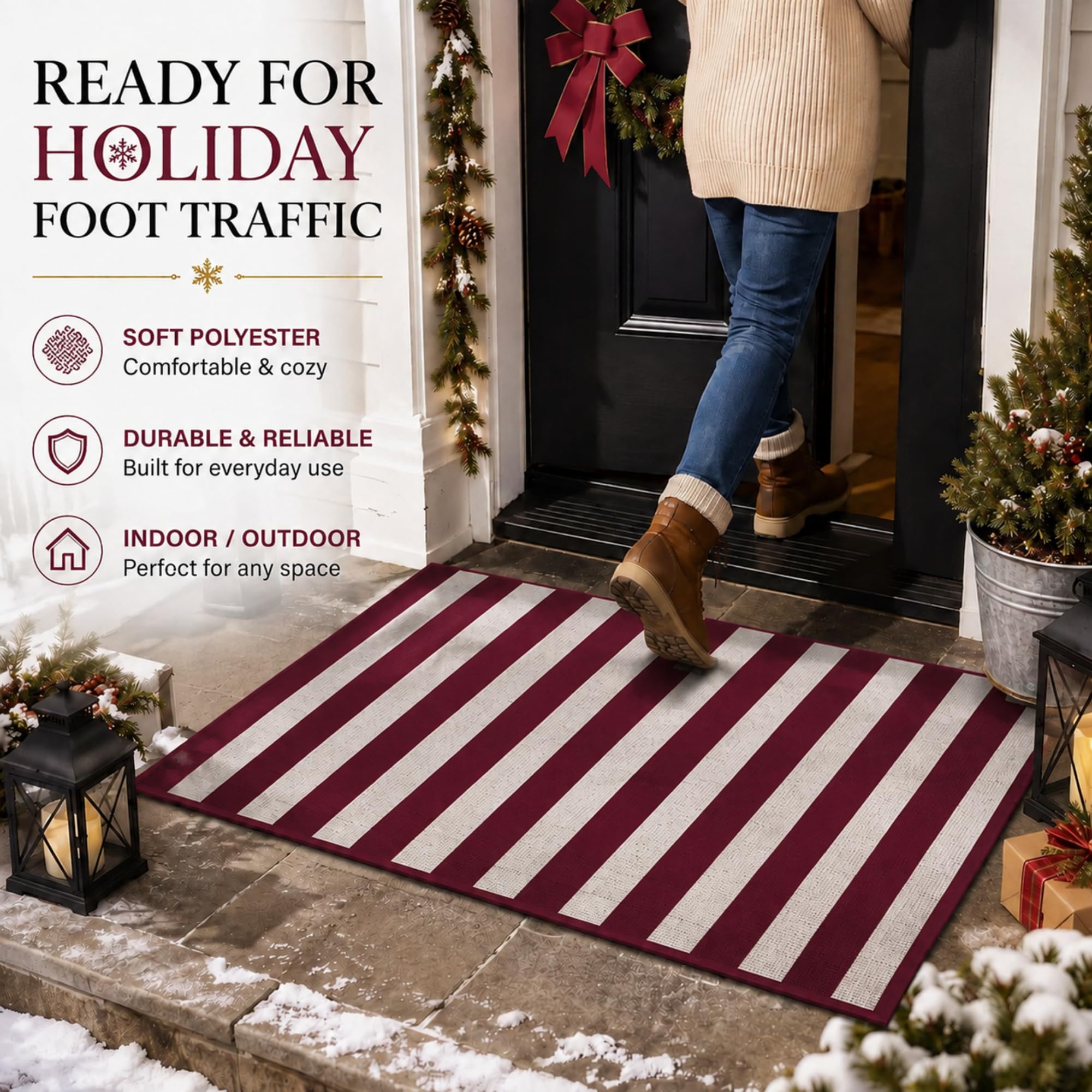 Duraaamo Burgundy White Striped Rug close-up detail