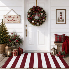 Duraaamo Burgundy White Striped Rug front view