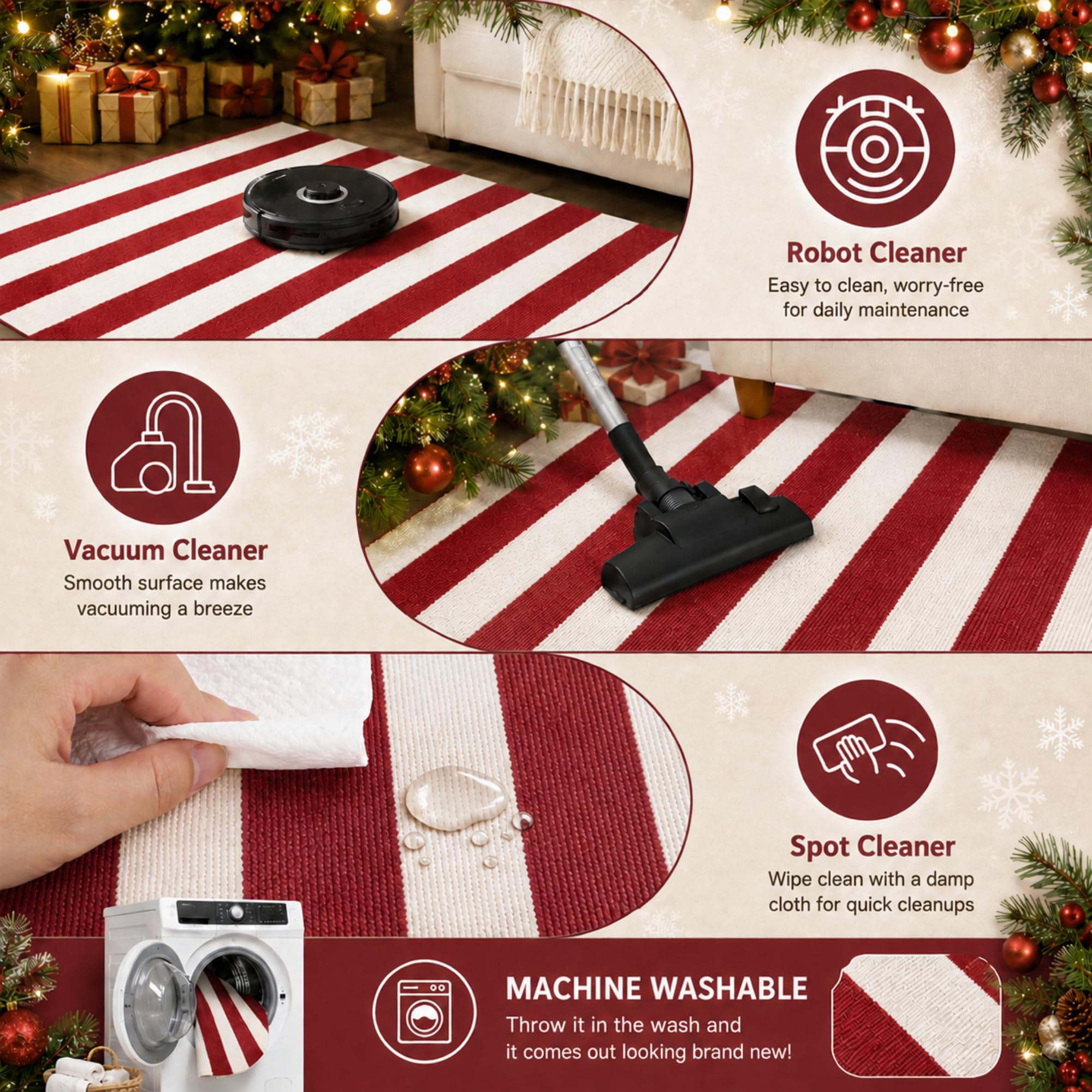 Duraaamo Burgundy White Striped Rug on porch