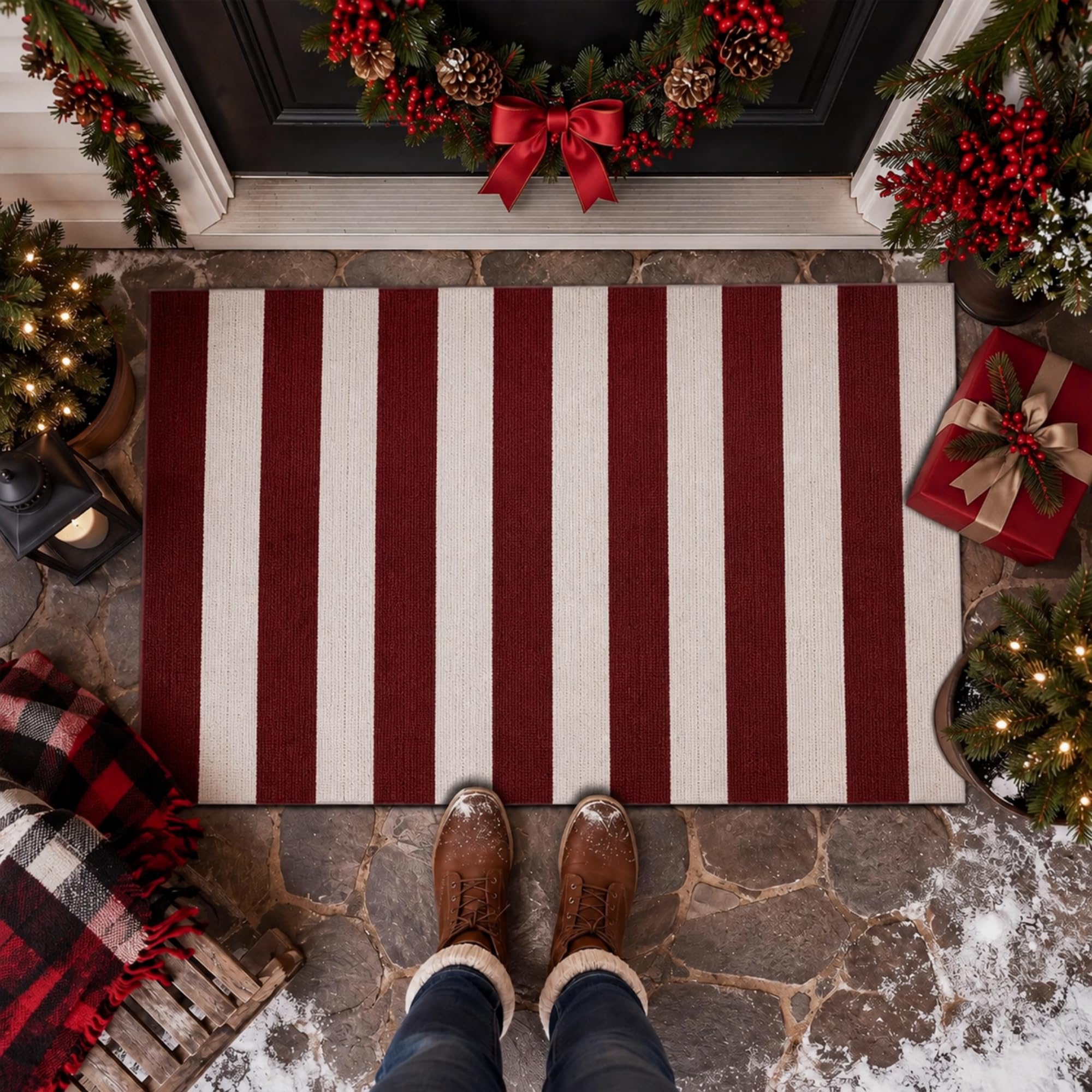 Duraaamo Burgundy White Striped Rug packaging