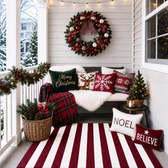 Duraaamo Burgundy White Striped Rug side view