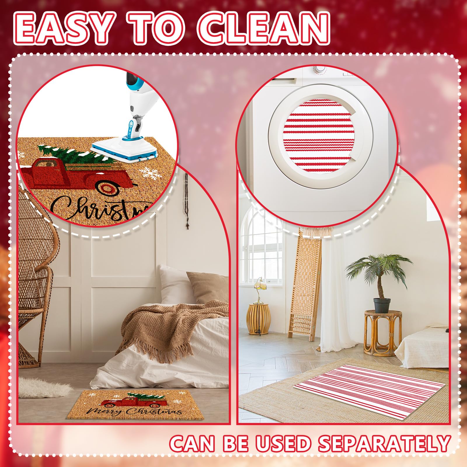 Duraaamo Christmas doormat being vacuumed for easy cleaning