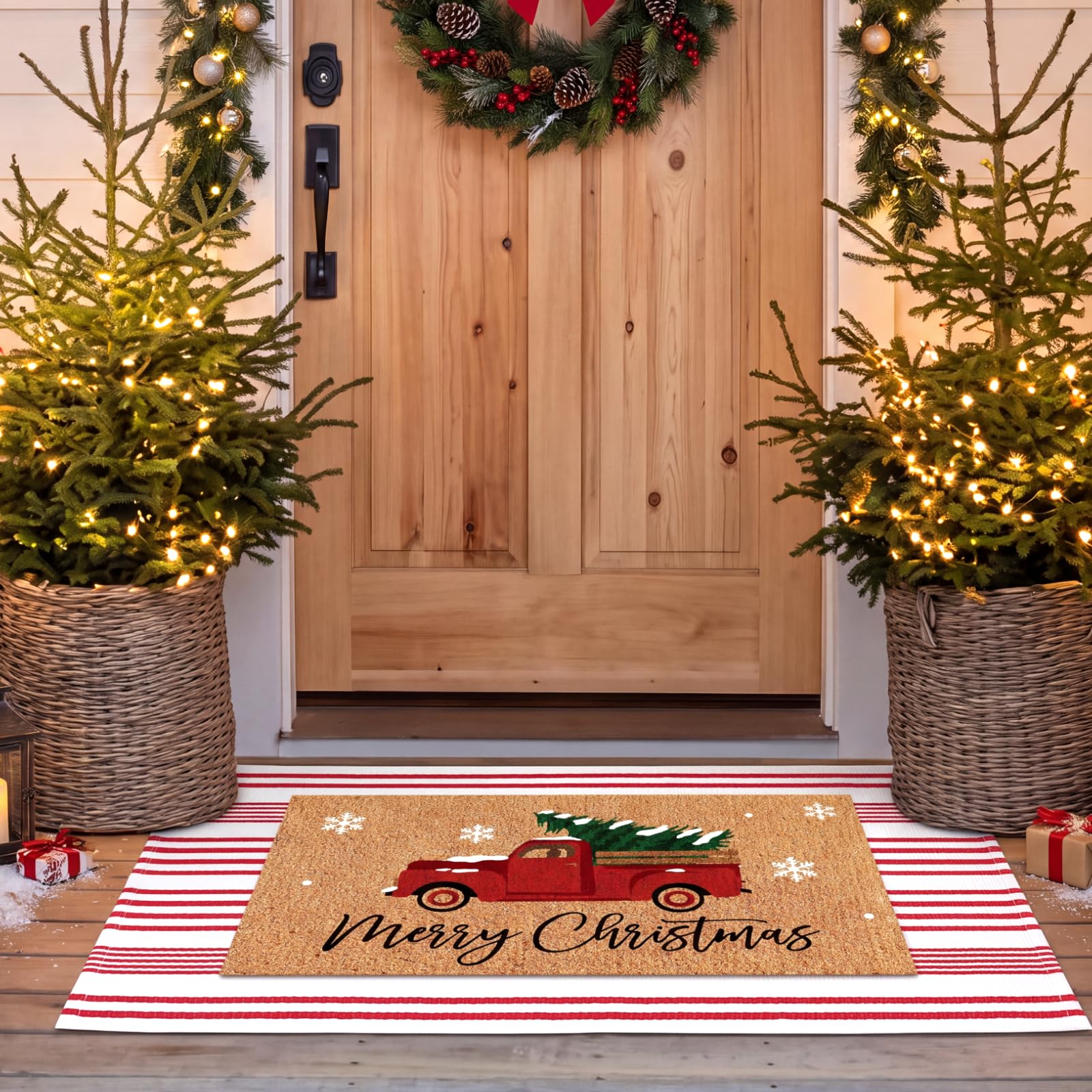 Duraaamo Christmas doormat with tree truck pattern front view
