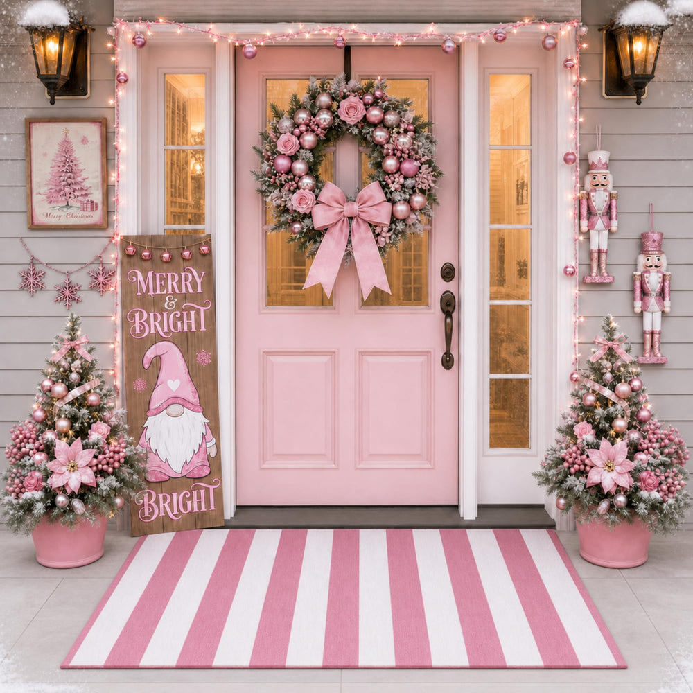 Duraaamo Christmas pink striped rug front view