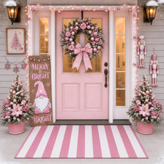 Duraaamo Christmas pink striped rug front view