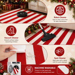 Duraaamo Christmas Red and White Striped Rug detail of stripes