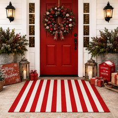 Duraaamo Christmas Red and White Striped Rug front view