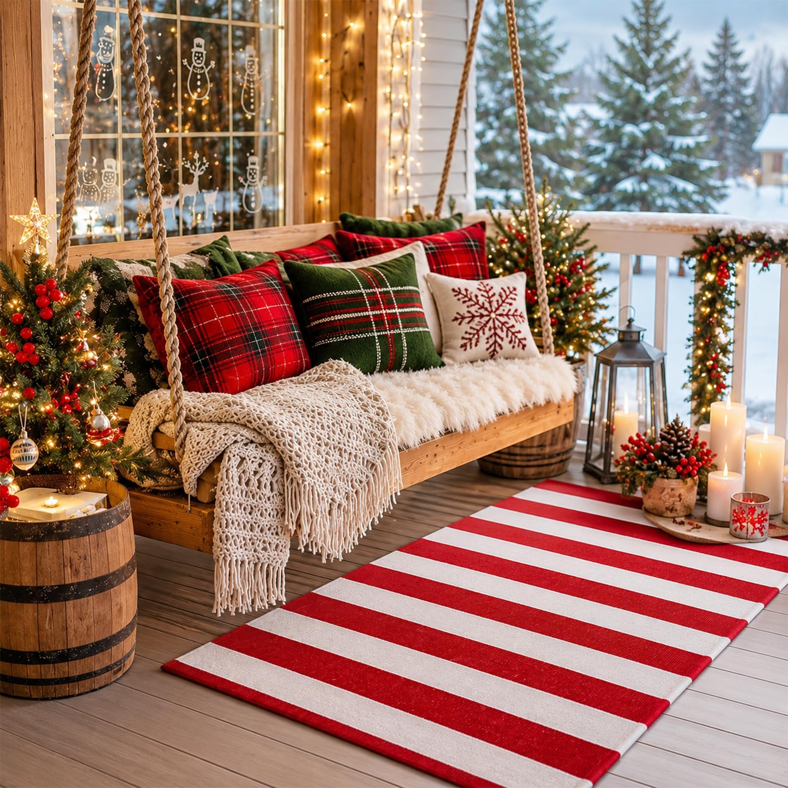 Duraaamo Christmas Red and White Striped Rug packaging
