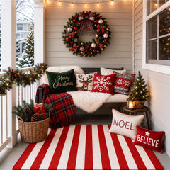 Duraaamo Christmas Red and White Striped Rug side view